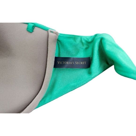 Victoria's Secret Green Satin Push Up Sexy Modern Bandeau Bikini Swim Top sz 34B - Picture 5 of 6